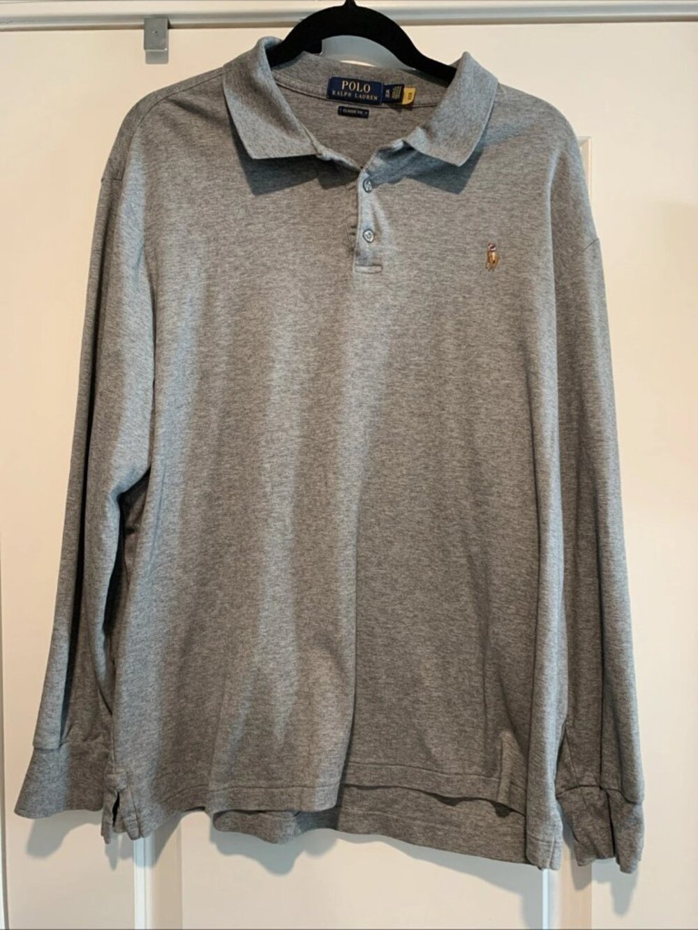 Polo Ralph Lauren Men's XL Classic Fit Gray Long Sleeve Polo Shirt 100% Cotton